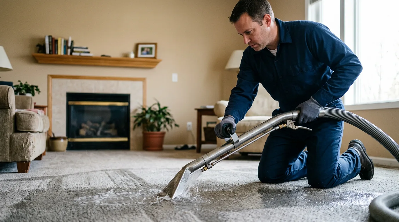Water damage restoration technician working near Brentwood, NY